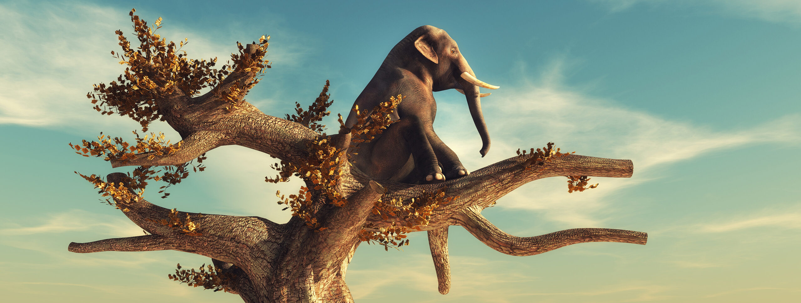cgi of elephant sitting in a tree