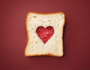 Jam sandwich with a loveheart cut out