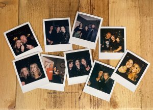 Image shows 9 polaroid prints of Whitewall Marketing's team at their Christmas night-out.